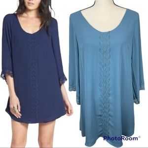 ASTR The Label Blue Lace Trim Vintage Inspired Shift Dress Medium